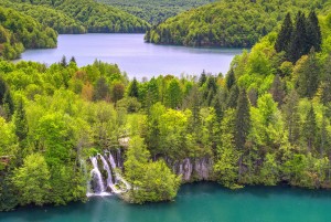 Waterfall at Plitvice Lakes National park in Spring