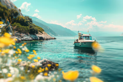 Jarná plavba jachtou v apríli – jachta na pokojnom mori pri pobreží